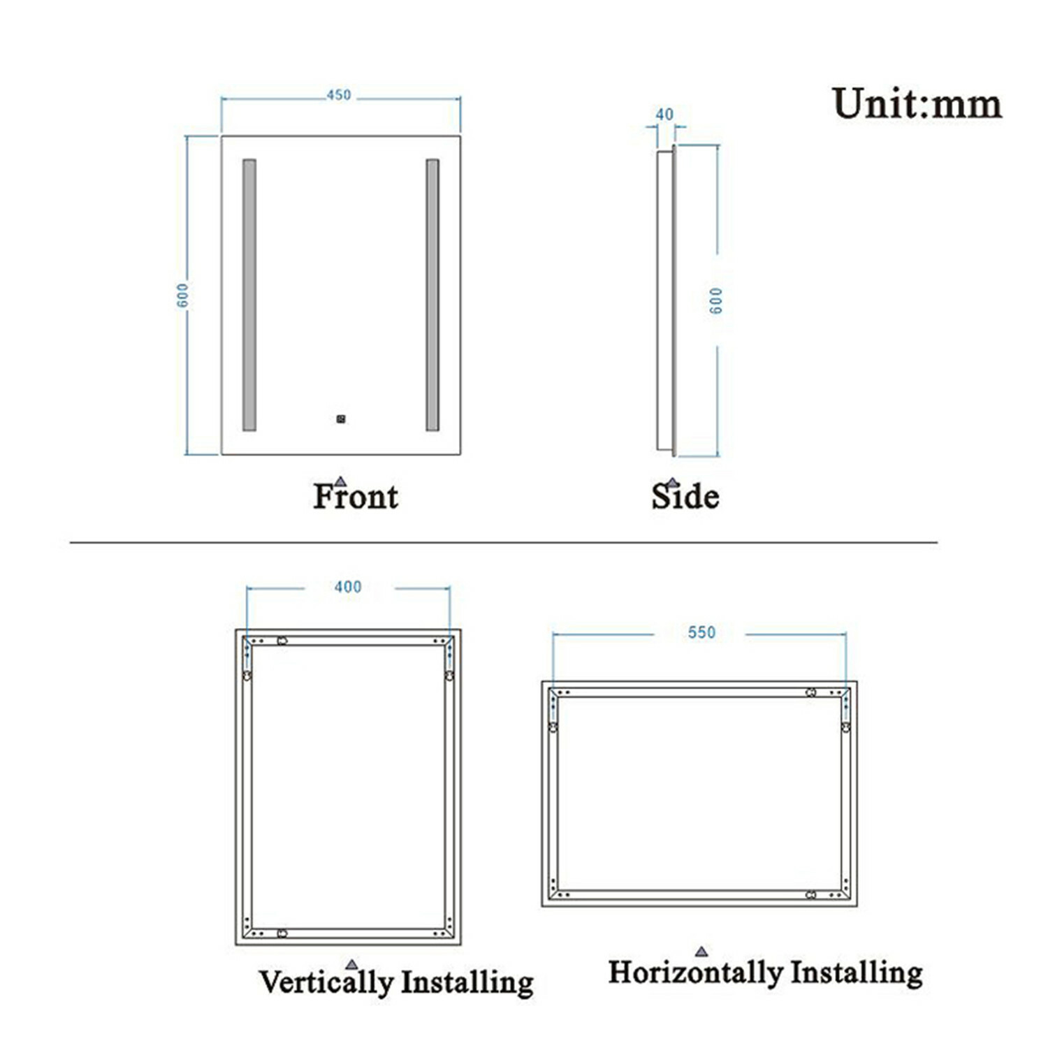LED Cloakroom Bathroom Mirror Lights Touch Switch Illuminated Anti Mist