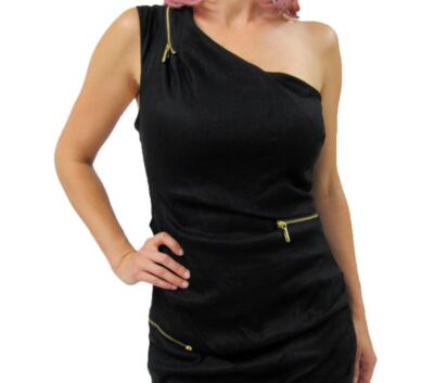 NICOLE MILLER Woman's One-Shoulder Linen Dress, size 12 (Black) $320 orig |  eBay