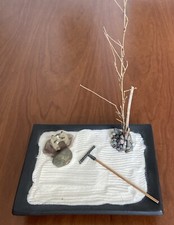 Zen Again Home Zen Garden 8X6 Sand, Tree, Mud men, Rocks, Rake Made In USA