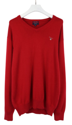 GANT Premium Cotton Jumper Men's 2XL V-Neck Pullover Red Embroidered Logo