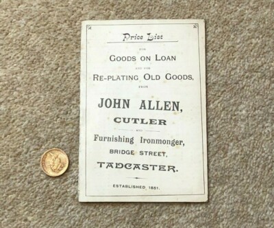 19. Jh. John Allen Schneider Einrichtung Eisenhändler Anzeige Preisliste TADCASTER #A1