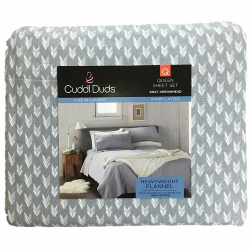 Cuddle Duds Flannel Sheet Set Gray Arrow Queen Bed Sheets Bedding