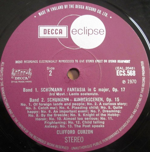 ECS 568 Schumann Fantasia Kinderscenen Clifford Curzon NEAR MINT Decca Stereo LP - Picture 3 of 4