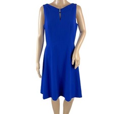 Tahari Arthur S. Levine Women's Blue Sleeveless Keyhole Fit & Flare Dress Sz 4