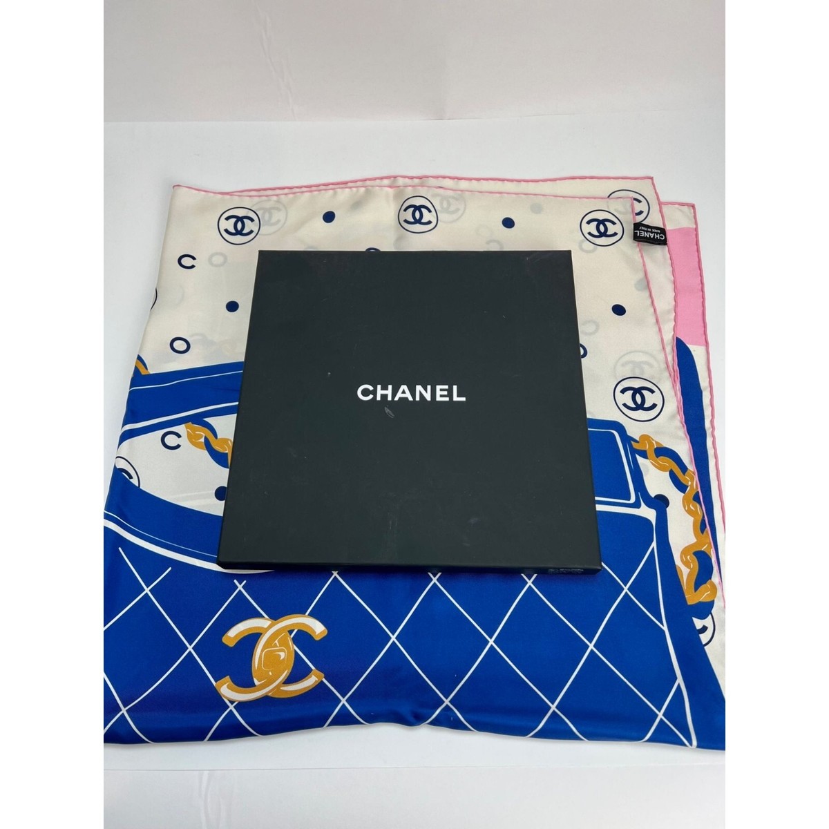 Chanel Silk Pink Black Blue Scarf Ebay Live | eBay