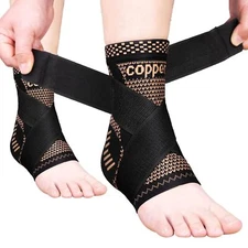 Sports Copper Ankle Brace Support Compression Sleeve Joint Fasciitis Pain Relief