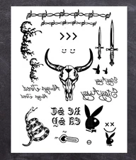 Full Set - Post Malone Face Temporary Tattoo Halloween Costume Famous Tattoos