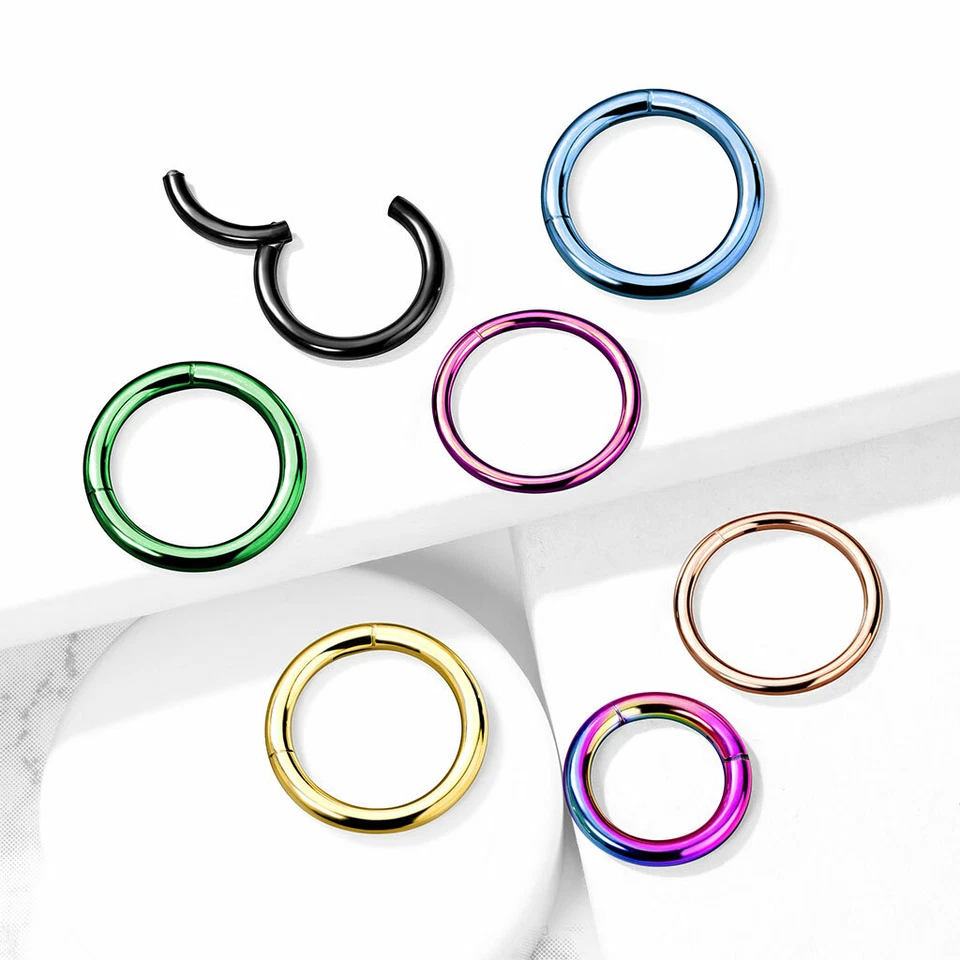 20G 18G 16G 14G Steel HINGED Segment Nose Ring Septum Clicker Daith Hoop - Image 4 of 4