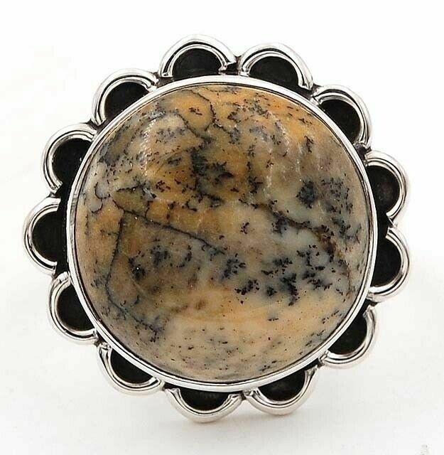 Natural Winter Dendrite Opal 925 Solid Sterling Silver Ring Sz 7.5