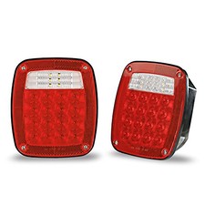 2PC 12V Universal LED Trailer Tail Lights with 38 Red, White LEDs - Stop,