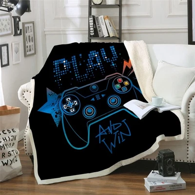 WONGS BEDDING Cartoon Gamepad Thick Large Fleece Blanket Throw Sofa Bed Single Double Size