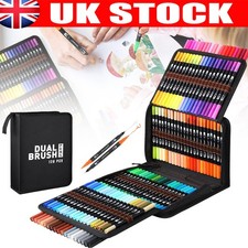 120 Colour Dual Tip Brush Pens Fineliners Colouring Watercolour Markers Drawing