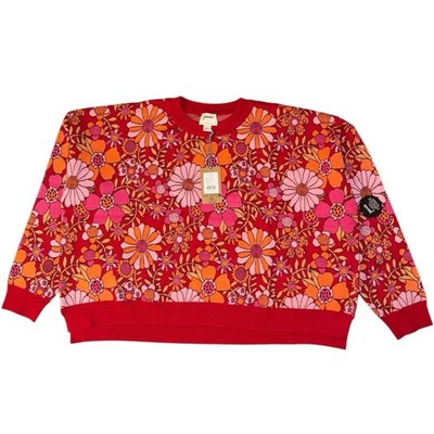 Joanie Pullover Damen XL rot Javan Blumen Strickpullover Hippie Boho Landhaus Kern