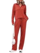 Womens Sweatsuits 2 piece Set Lapel Half Zip Lightweight Small Brick Red