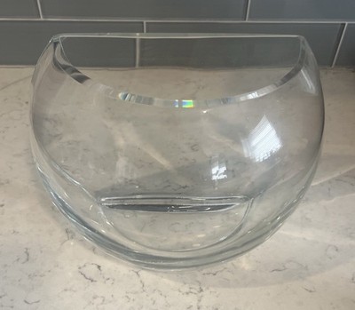 Elegant Modern Heavy Thick Glass Half Moon Bowl Wall Shelf  Counter Vase