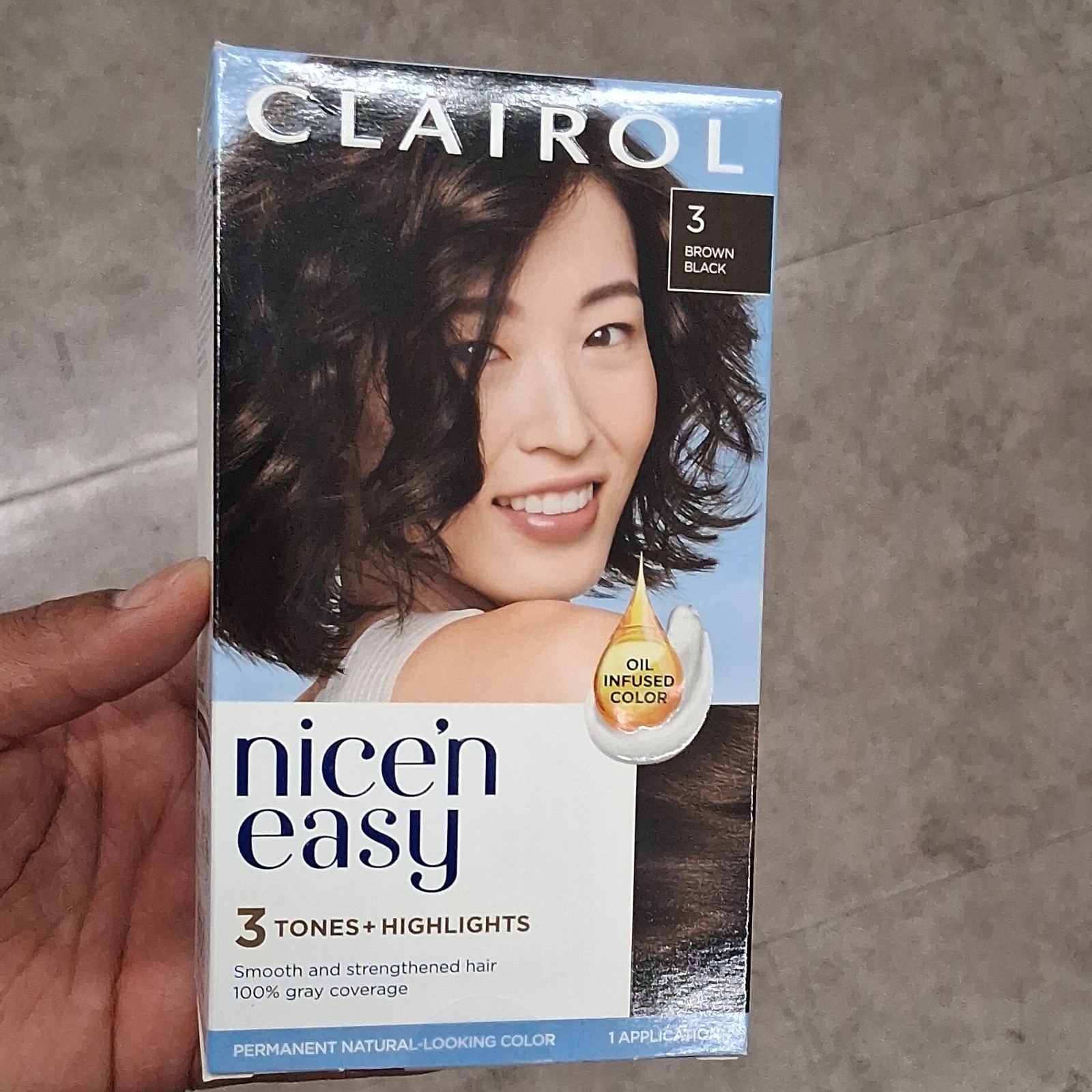 Clairol Nice'n Easy Permanent Hair Dye Brown-Black 3 Oil Infused Gray Coverage