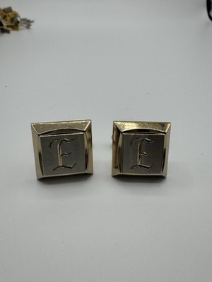 Set Of Vintage Letter  E  Hickok Gold Toned Cuff Links