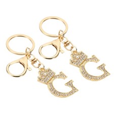 Initial Letter Keychain, 2 Pcs Letter g Crown Design Charm, Gold Tone