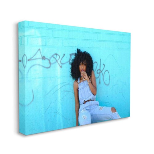 Glam Female Fashion Pose Graffiti Blue Bricks Canvas Unsplash Wall Art, 16 x 20