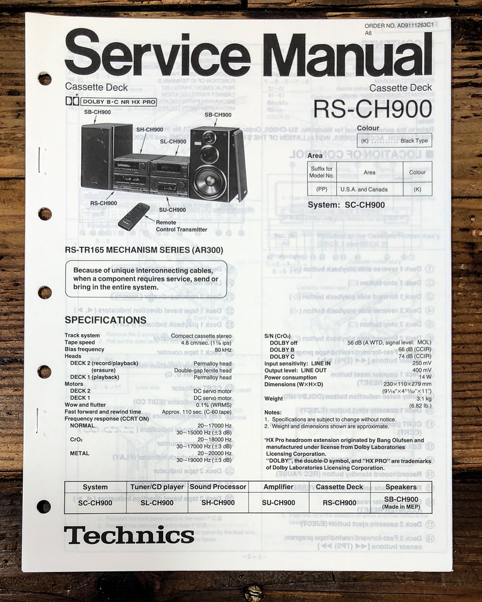 Technics RS-CH900 Cassette Service Manual *Original*