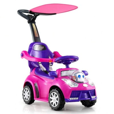 3-In-1 Sliding Walker W/ Adjustable Canopy Horn Music & Light For Boys & Girls