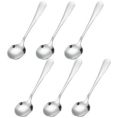 6Stk Edelstahl Suppenlöffel 5.1'' Teelöffel Runde Esslöffel Dessertlöffel Silber
