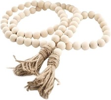 Farmhouse Beads 58in Wood Bead Garland W/ Tassels Rustic Country Decor Prayer