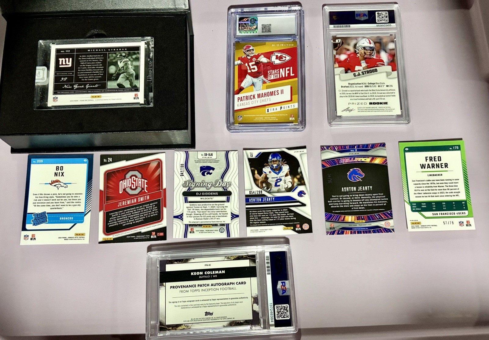 10 Card Football Lot Strahan Auto /25 Mahomes Relic CJ Stroud PSA 10 Jeanty R view 3