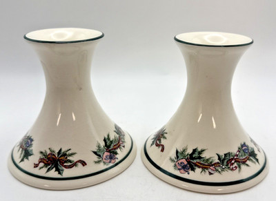 Candle Holders Taper Christmas O'Tannenbaum  Stoneware Pair 2 The Cellar Holiday