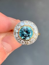 18ct gold 1.5ct diamond blue zircon old cut ring antique