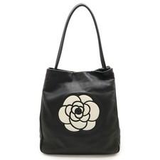 Chanel Camellia Logo 2Way Tote Bag Women Black One Size