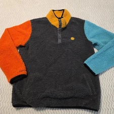 Dutch Bros Coffee Sweater Size Large Color Block Snap Front Coffee Sherpa Fleece