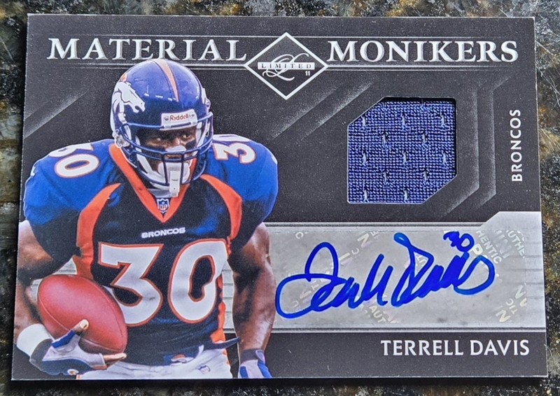 Terrell Davis Auto Game Used Patch 2011 Limited Material Monikers # 1/35 Broncos
