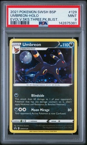 2021 POKEMON SWSH BLACK STAR PROMO #129 UMBREON-HOLO PSA 9