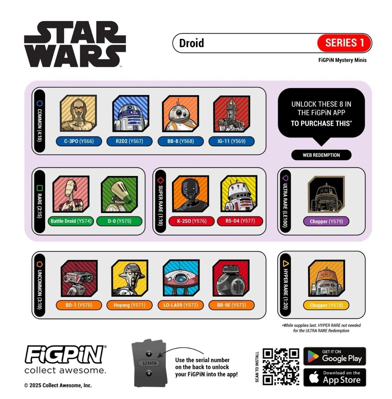 FiGPiN Star Wars Droids Series 1 Mystery Mini Pin Box Set 10 Mini Boxes