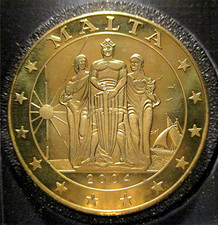 MALTA-2004-5 EURO-BRASS PATTERN COIN- DOLPHIN-ONLY 3,500 MINTED-Br.X-Pn9  GNM 2