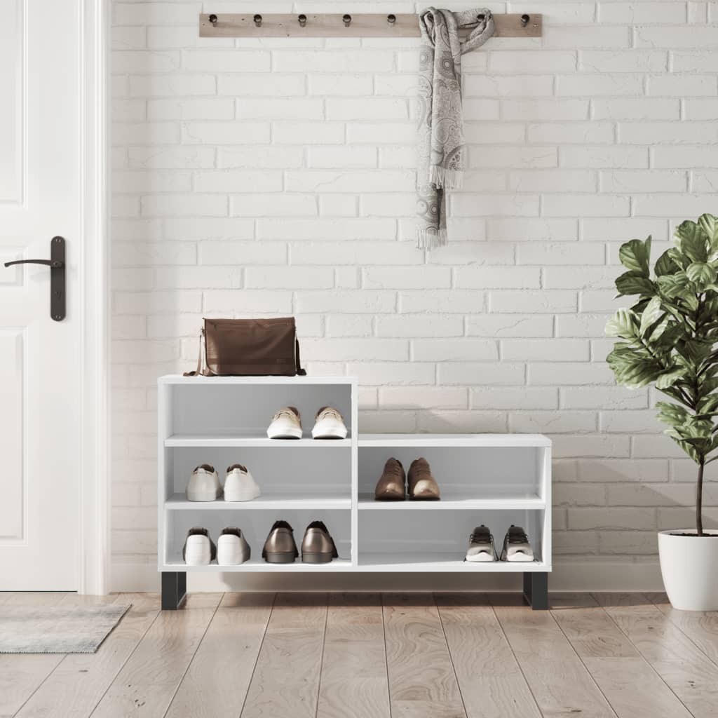 Scarpiera Bianco Lucido 102x36x60 cm - Mobiletto Ingresso Legno