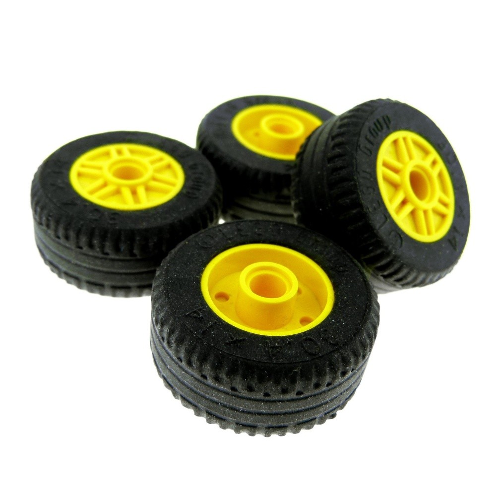 4x Lego Wheel 30.4x14 VR Black Rim 18x14 Yellow Pin Tire 58090 55981c03