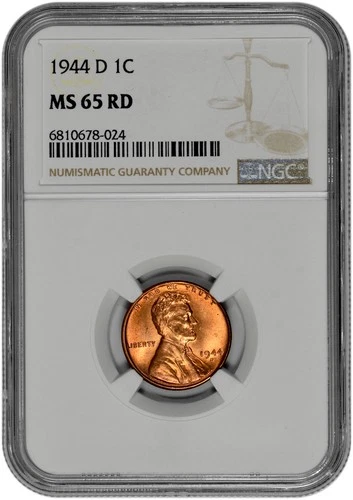 1944 D 1C Lincoln Wheat Cent NGC Graded MS 65 RD in New Holder