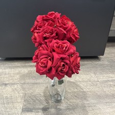 Red Rose Bridal Bouquet with Flower Girl bouquet - Both Wrapped in White Ribbon