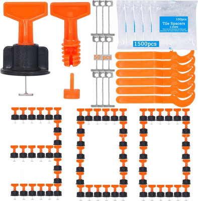 Tile Leveling System Kit,300Pcs Reusable 1/16'' Tile Leveler Spacers+1500Pcs Cros