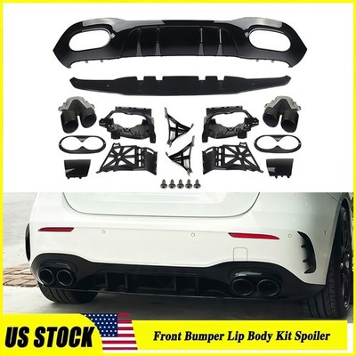For 2018-2024 Benz A-Class Sedan W177 A45 Look Rear Bumper Diffuser w/ Tailpipes