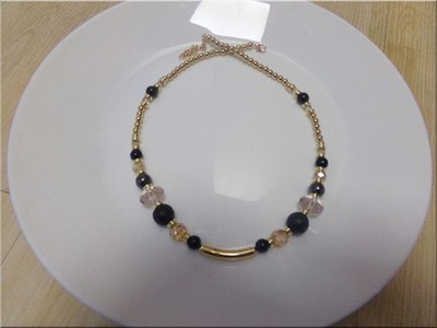 Neu Collier Metall Glas Onyx Hämatit Lava Metallröhre Handarbeit Handmade Unikat
