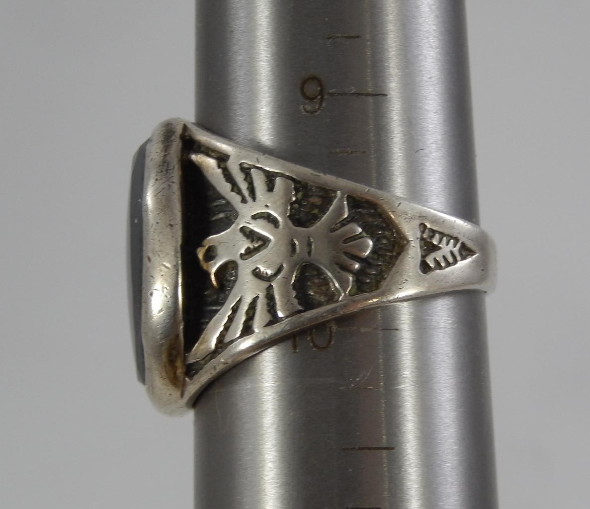 Vtg Solid Sterling Silver Hematite Thunderbird Ri… - image 3