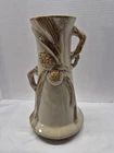 Vintage 9" Ceramic Pottery Vase Pinecone Parchment Glossy Glazed Roseville Style