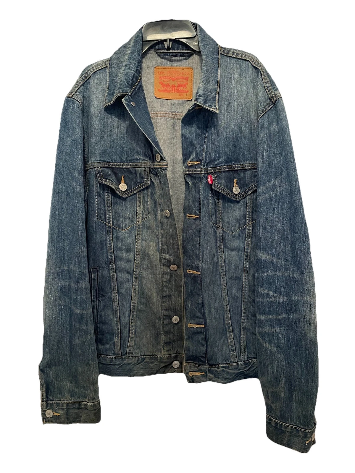 Levi Strauss & Co. Men’s Navy Blue Jean Jacket Size Large Red Tab Grunge