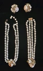 Vintage Miriam Haskell Style Jewelry Set Milk Glass Molded Beads AB Rhinestone