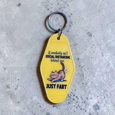 Funny Cat Motel Keychain Just Fart Social Distancing Joke Cat Lover Gift