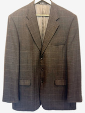 Stafford Executive Mens Lambswool Cashmere Windowpane Sport Coat Size 44L Blazer