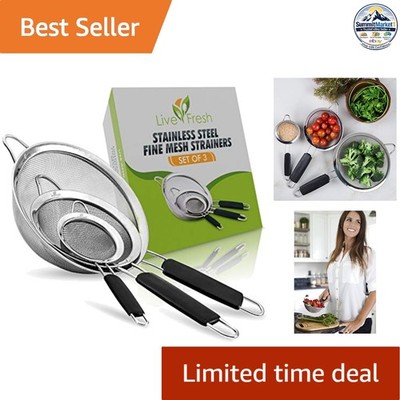 Food Strainer Set 3-Piece Fine Mesh Stainless Steel Colanders Sifters